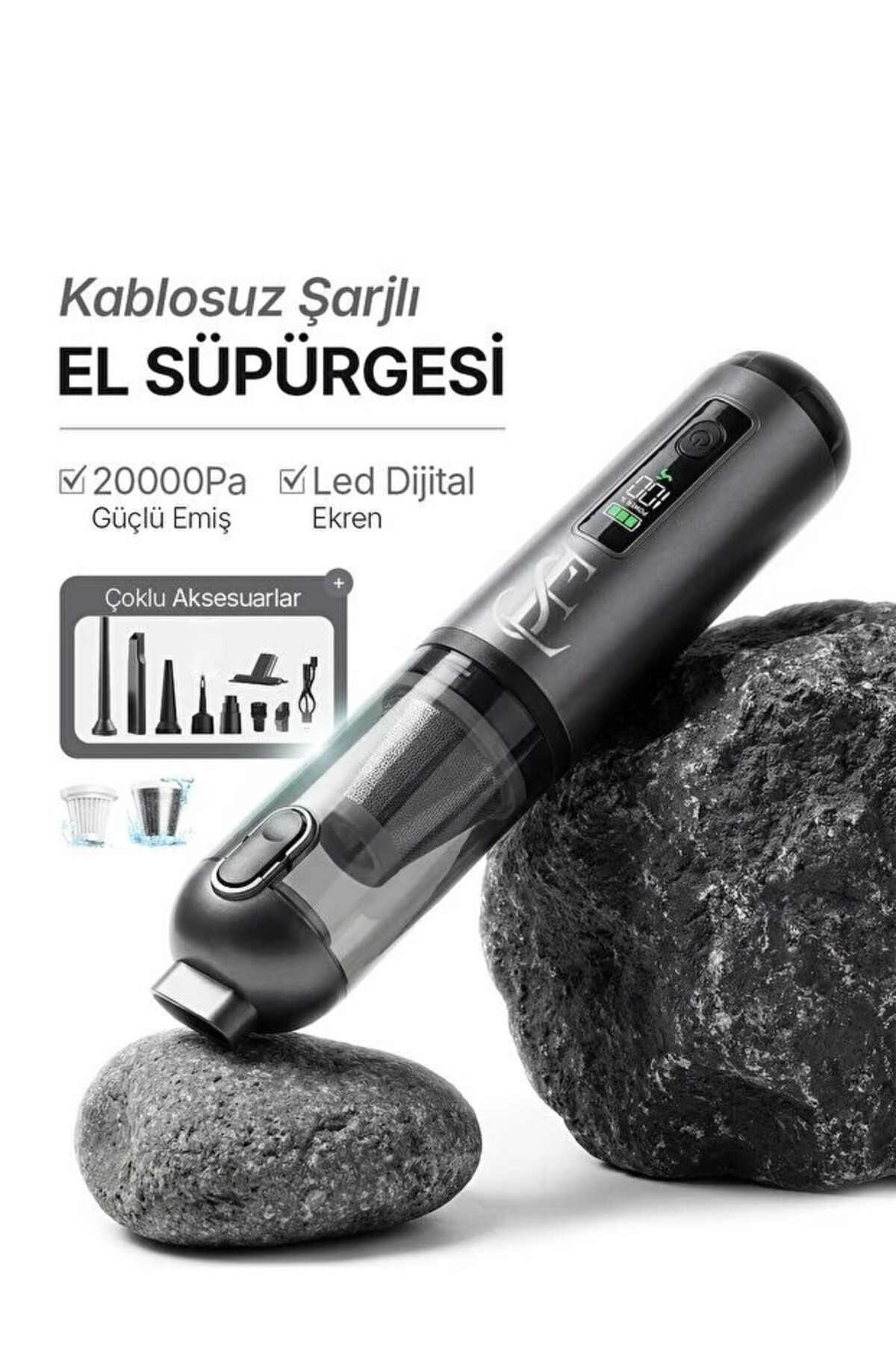 EN SİGA Kablosuz Şarjlı El Süpürgesi 20000Pa Güçlü Emiş, Dijital Ekran, Type‑C 120W