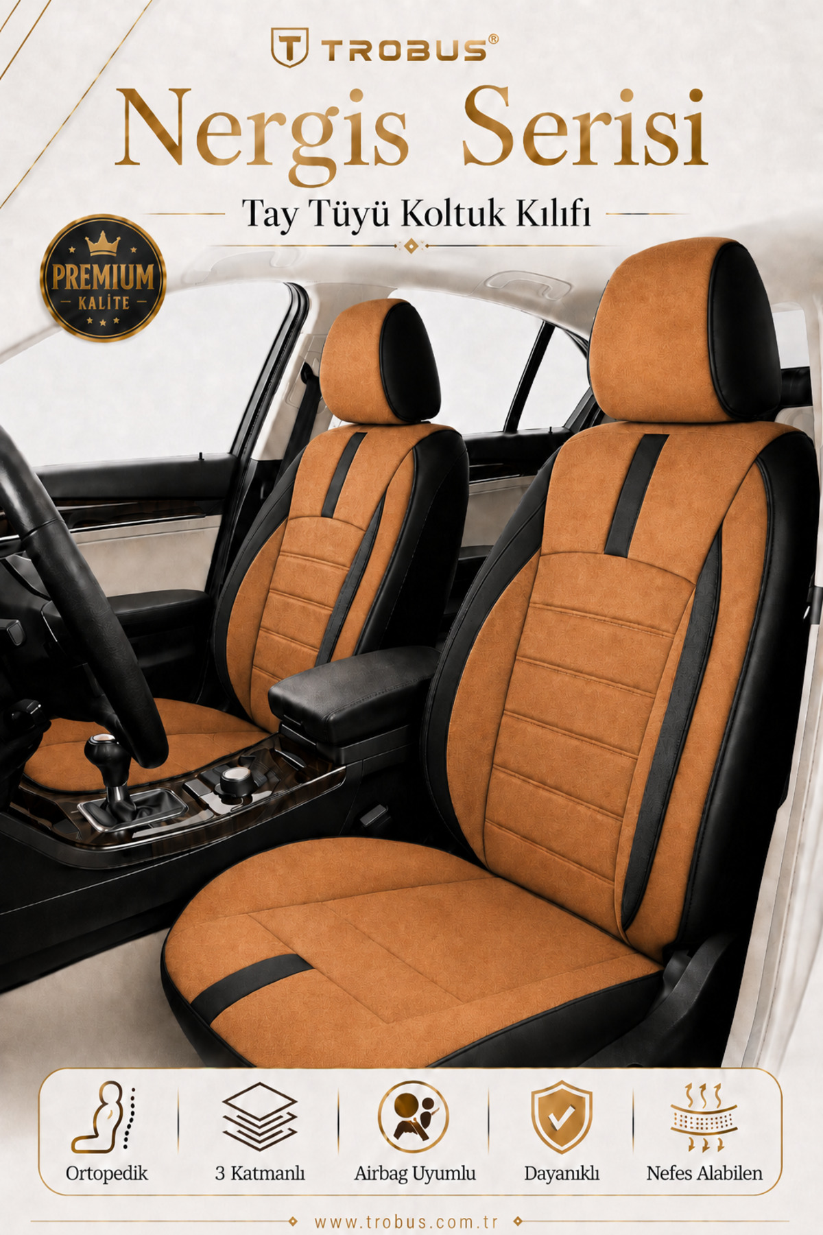Volvo S-70 1996-2001 Uyumlu - Tay Tüyü Orta + Lacost Kenar, 8 mm Süngerli Oto Koltuk Kılıfı (2 cm Yan Destek)