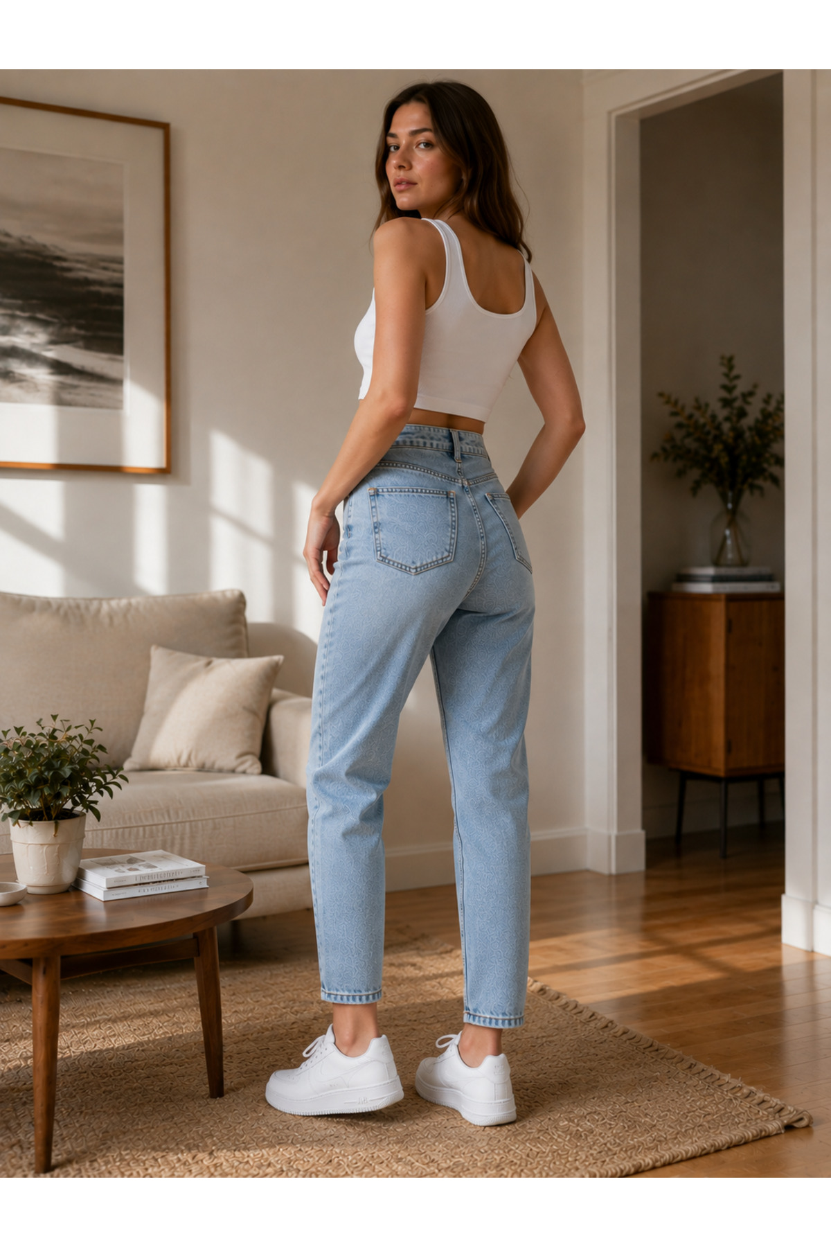 geenz manifacture Ngbutika Açık Mavi Mom Jeans Likralı Yüksek Bel Mavi Kar Yıkamalı Mom Kot Pantolon Ekstra Esnek görsel 5