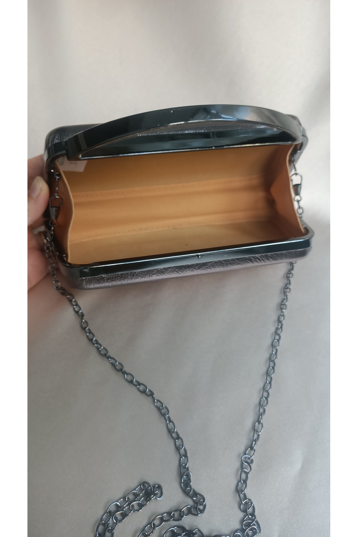 Gül karatekin gk Kadın Metalik Antrasit Metal Saplı Dikdötgen formlu Abiye Özel Gün Portföy Çanta görsel 5