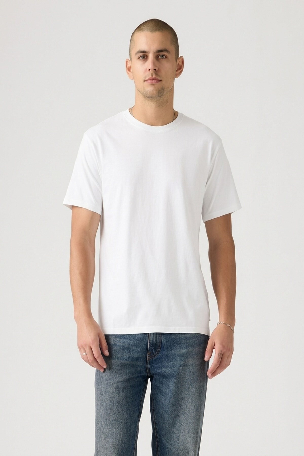 Erkek Beyaz Basic Relaxed Fit Tişört-A2082-0369