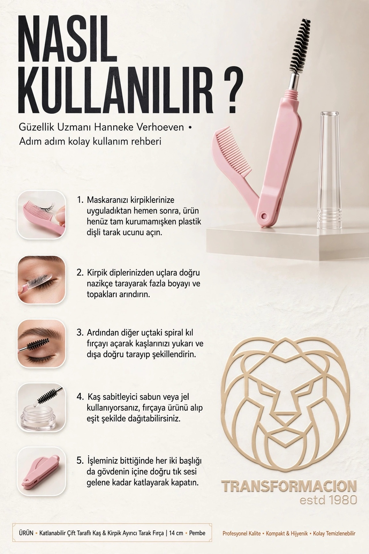 Kirpik Fırçası Kaş Tarağı Kaş ve Kirpik Fırçlı Tarak Katlanabilir Kaş Kirpik Maskara Ayırıcı Tarak Fırça Aparatı 14 cm 721402 — مشکی — تصویر 2 از 7