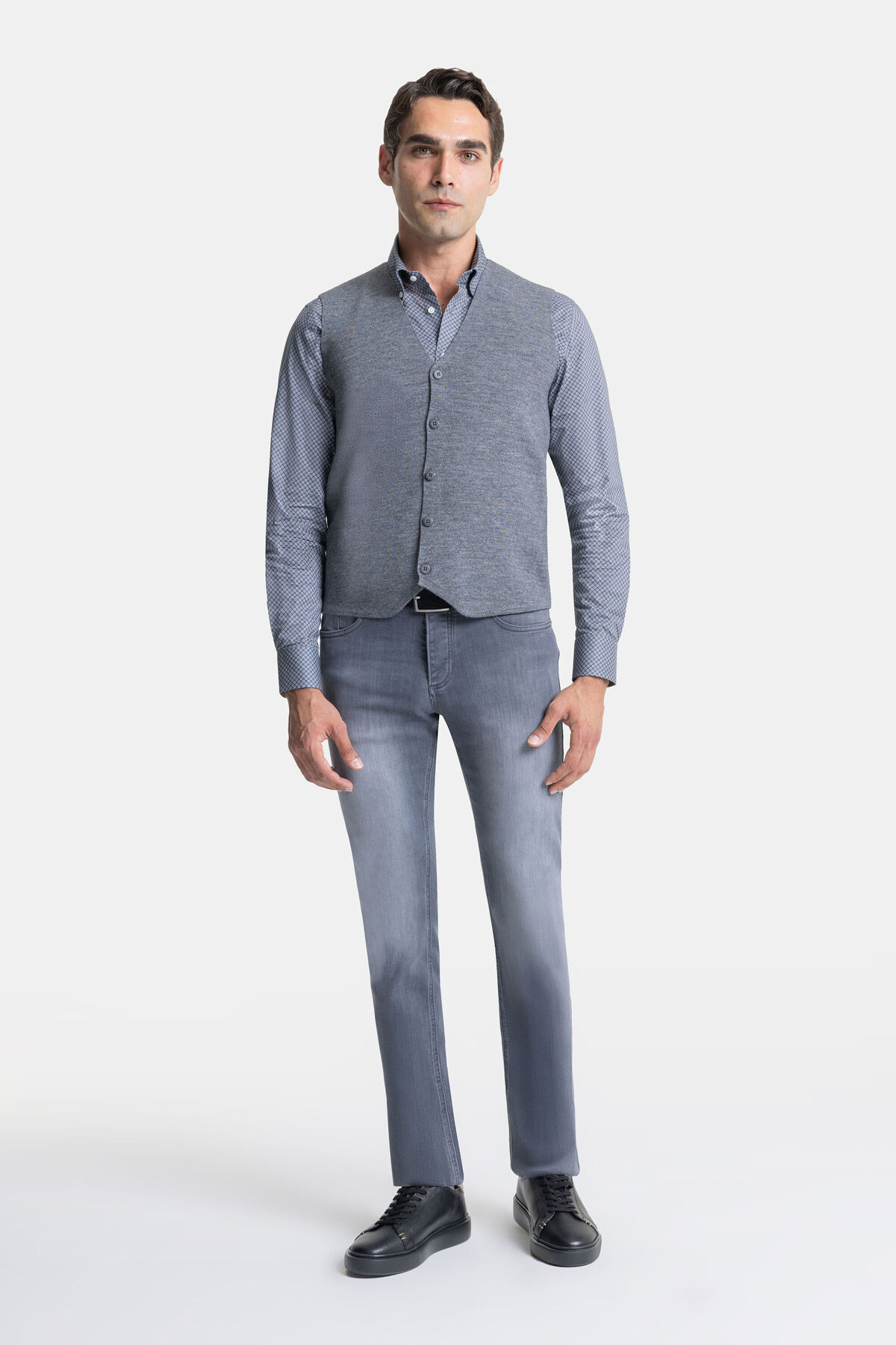 W Collection Gri Melanj V Yaka Düğmeli Yelek görsel 7