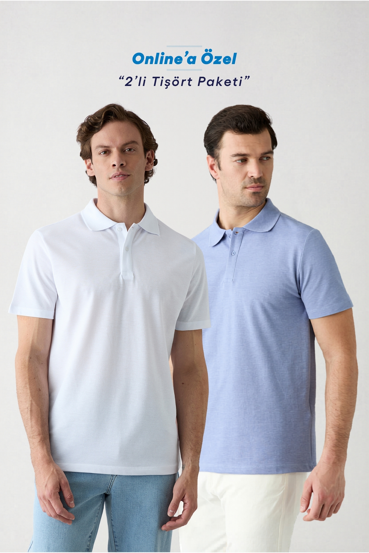 Kiğılı Düğmeli Polo Yaka Regular Fit Pamuklu Düz 2'li Paket Tişört Seti