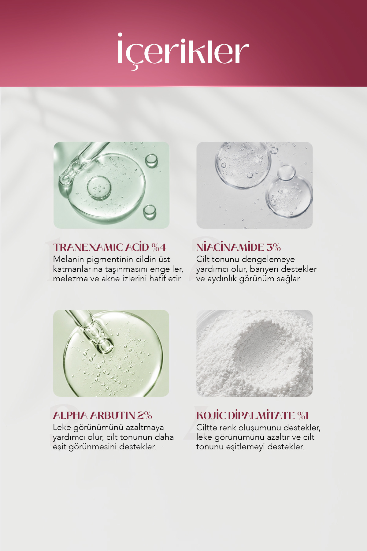 Leke Bakım Kremi %4 Tranexamic Acid Arbutin Kojic Dipalmitate 50 ml Cilt Tonu Eşitleyici Bakım — lekekrem — تصویر 6 از 7