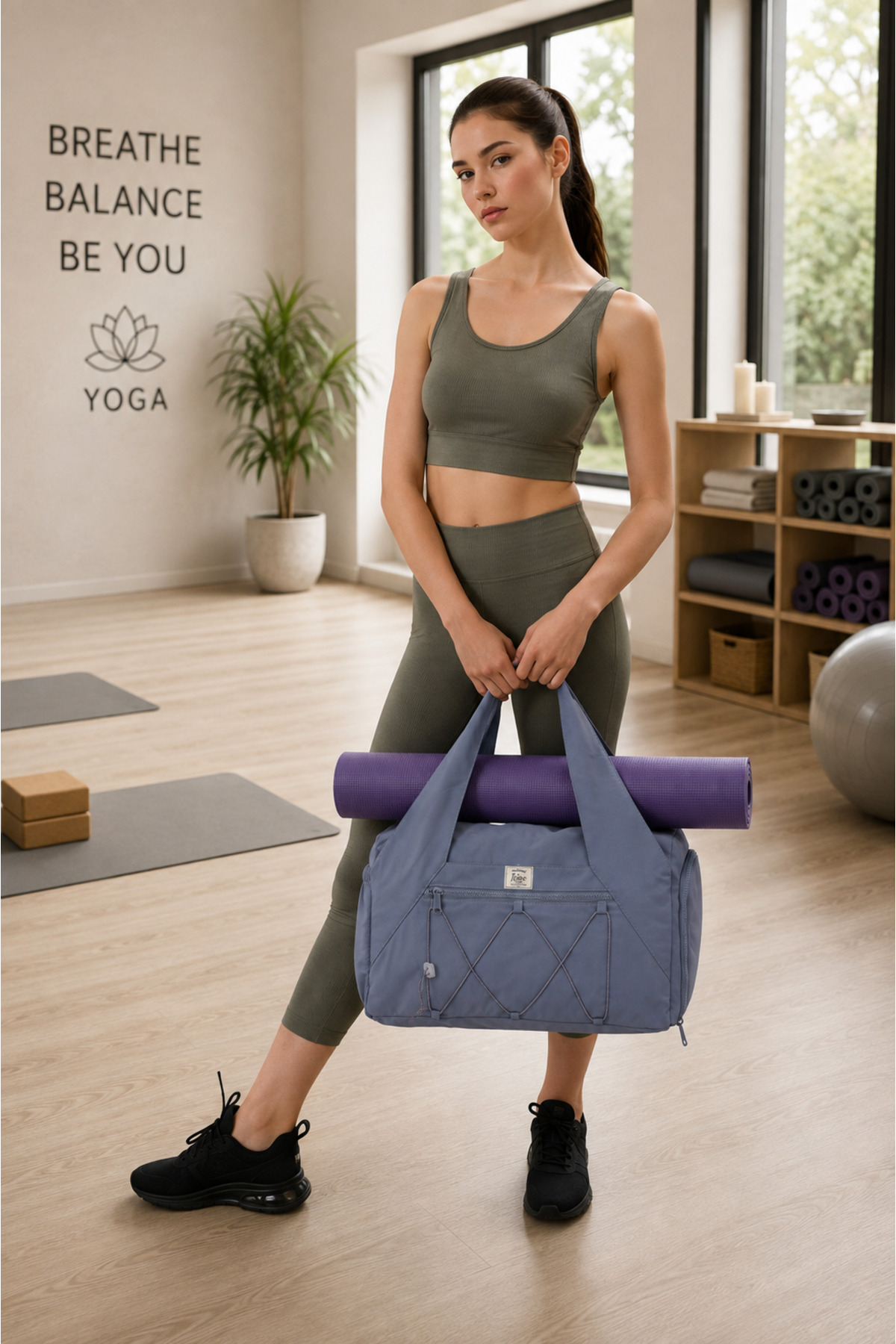 ICONE BAG Kadın Spor ve Yoga Çantası, Çok Cepli, Ayakkabı Bölmeli, Lastik Detaylı, Fermuarlı Ön Cep görsel 7