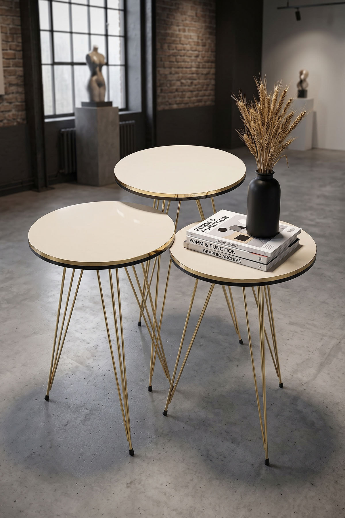 Goldfalez Gold Tel 4'lü Sehpa Seti Krem görsel 2