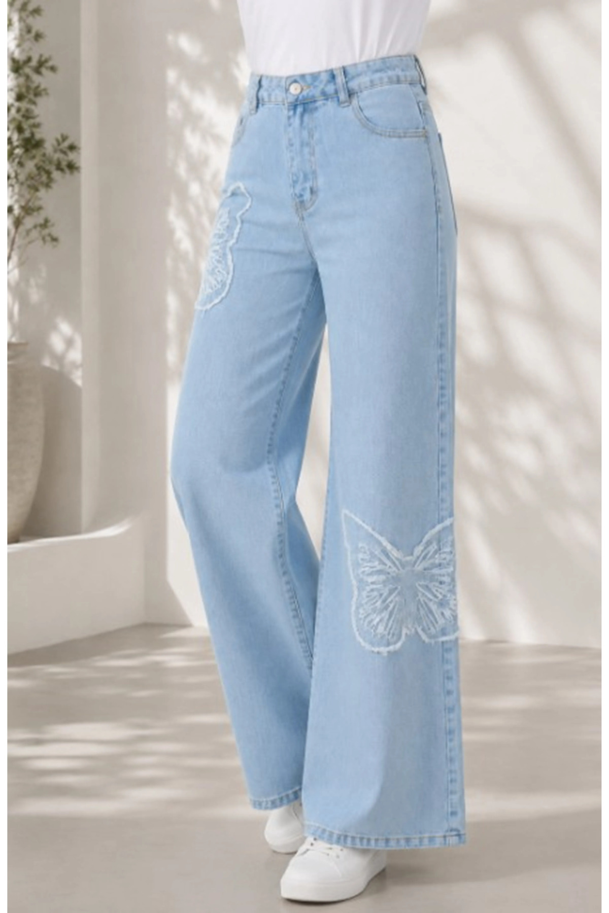 VELLICHOR Kelebek Nakışlı Pantolon Mavi-365 görsel 6