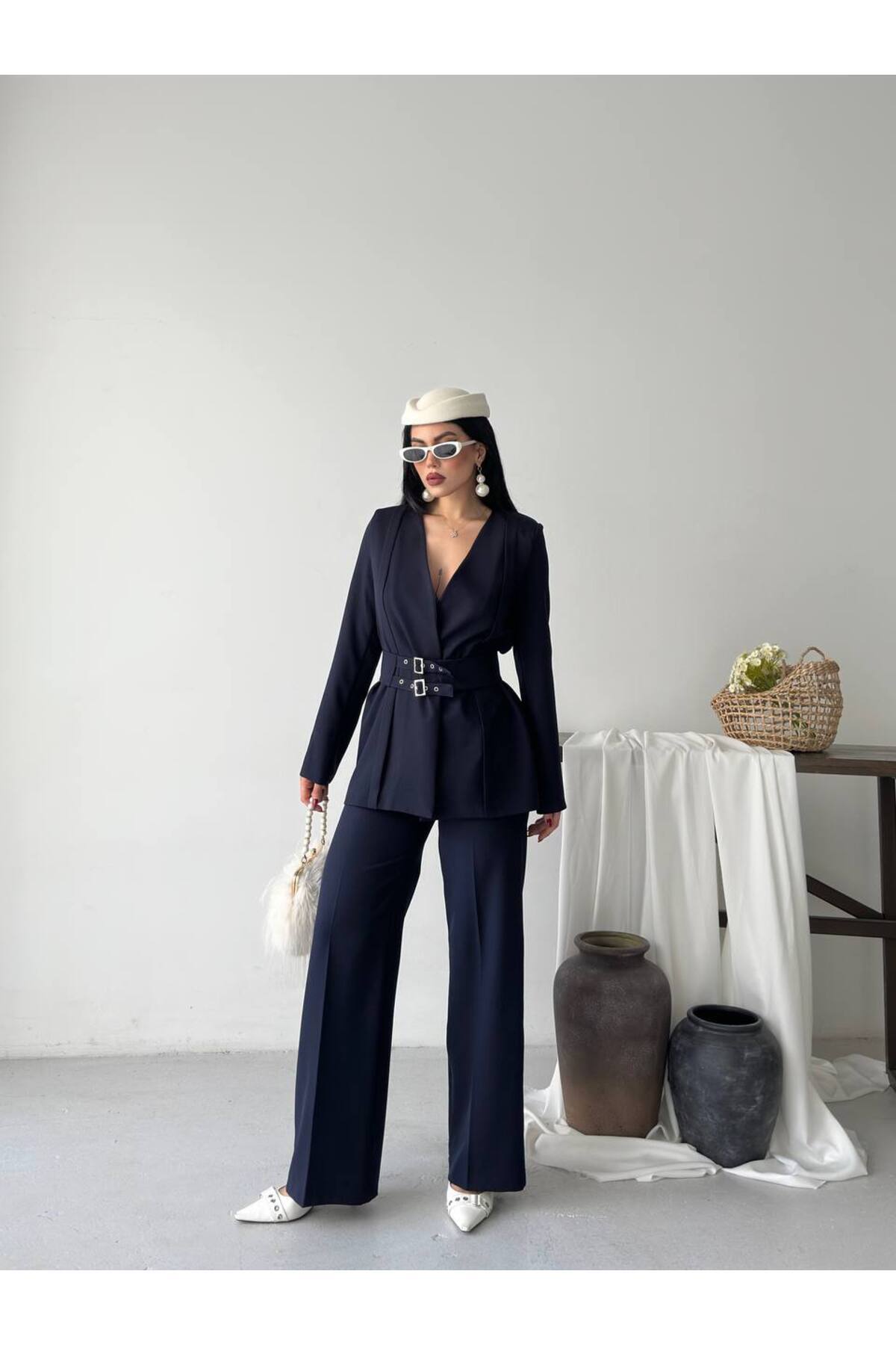 Ensemble Blazer et Pantalon à Ceinture Premium Fit - Görsel 4