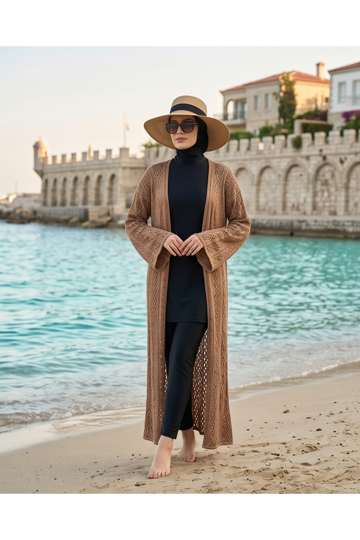 Summer Open Front Long Knitwear Kimono Kaftan, Beach Wear