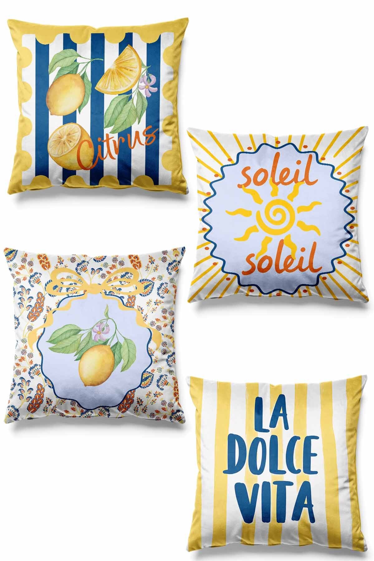 Double-Sided Printed La Dolce Vita Patterned 4-Piece Set Suede Pillowcase