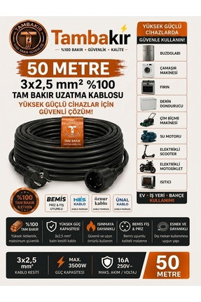 r Rosso Levanto 50 Metre - 3x2,5 mm %100 Bakır Sağlam Uzatma Kablosu | Tekli ...