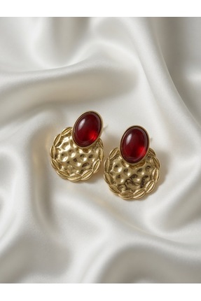 ICLIMIA Bordo Taşlı Vintage Gold Küpe