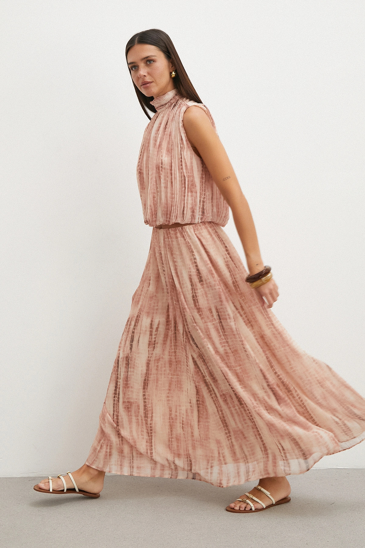 UTERPE Nude Tonlu Batik Maxi Etek