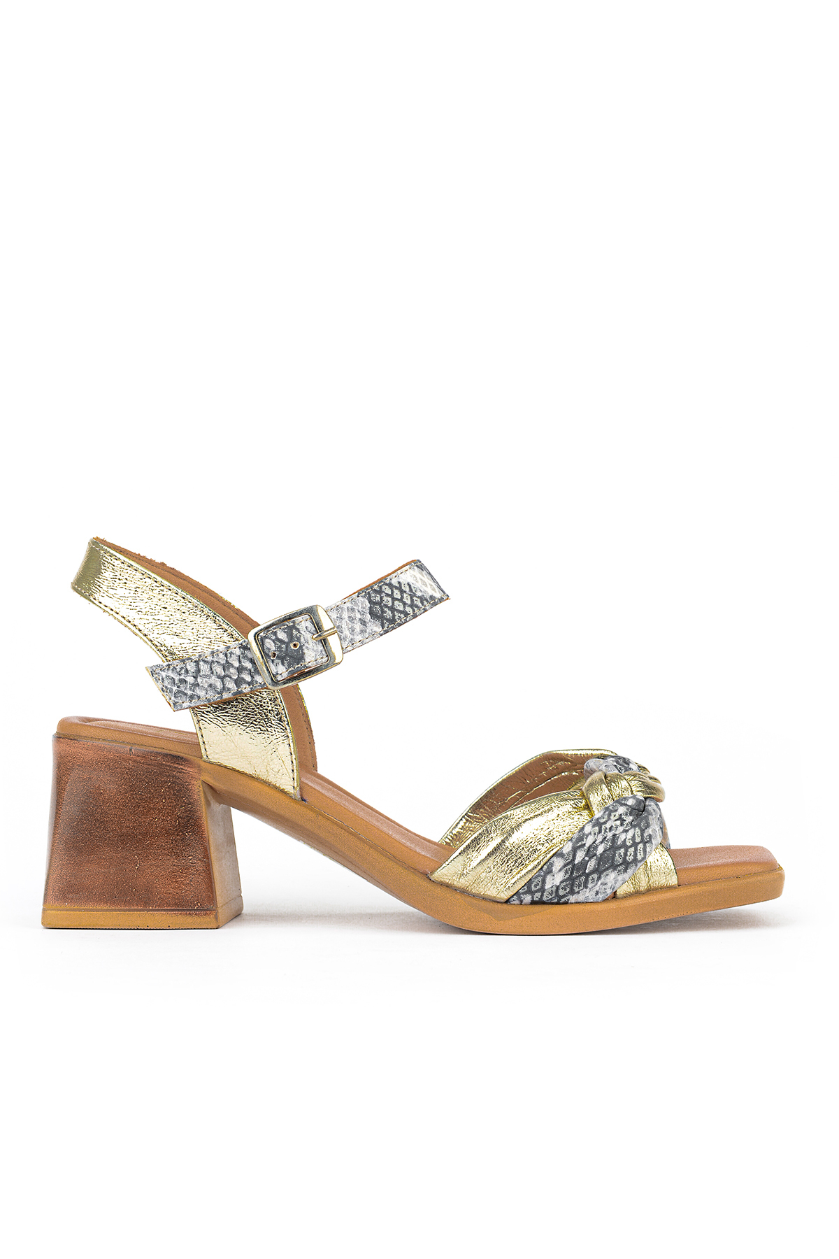 , Women's Genuine Leather Heeled Sandals 161992Z19001Gold-Snake