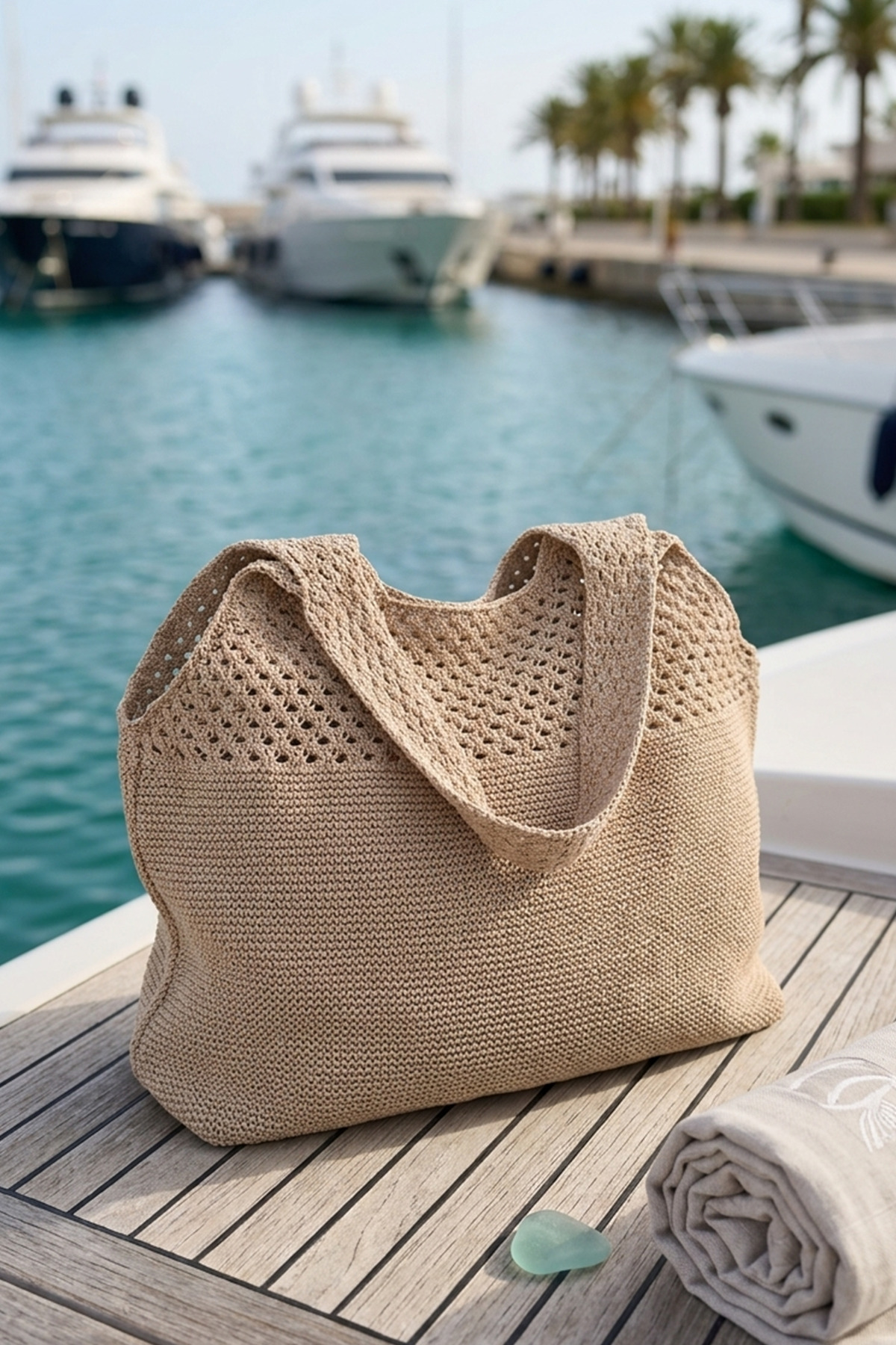 Sea Style Moderna torba od pletenog materijala sa mrežastom teksturom