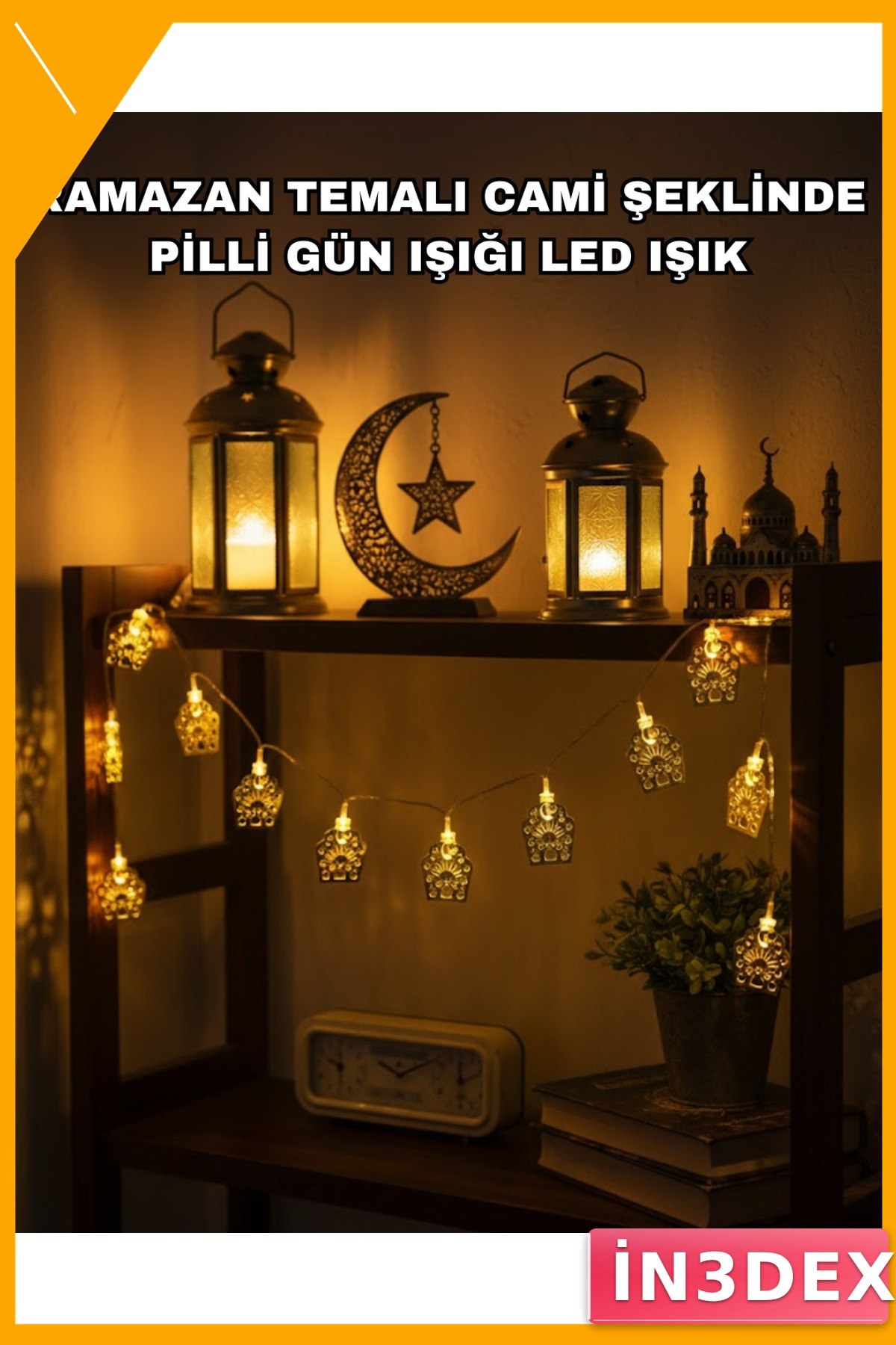 Cami Figürlü Dekoratif LED Işık Zinciri Sıcak Sarı Ramazan Bayram