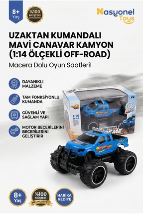NASYONEL TOYS Uzaktan Kumandalı Mavi Canavar Kamyon 1:14 Ölçekli Off-Road Ara...