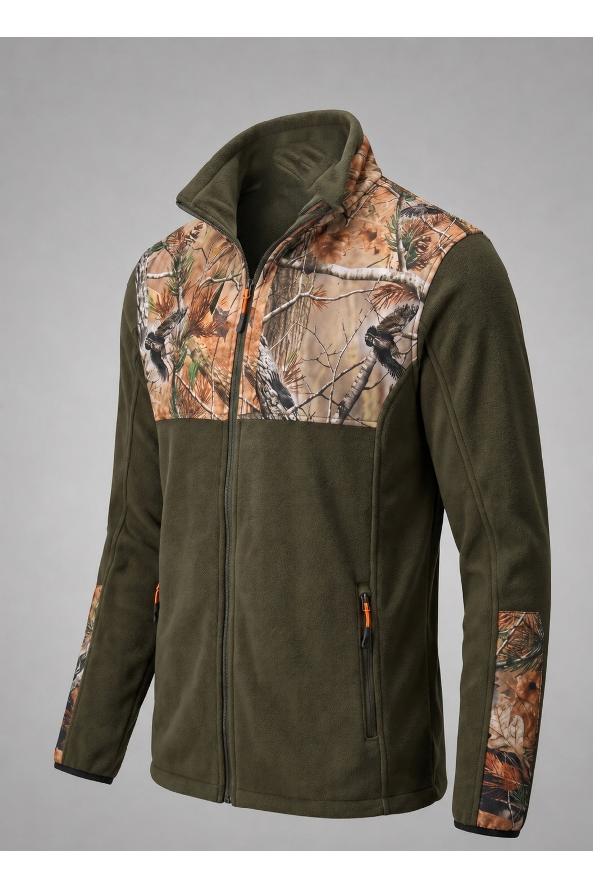 Erkek Haki Çulluk Desenli Polar Mont Avcı Kamuflaj Outdoor Ceket — سبز rmzpol1c — تصویر 2 از 4