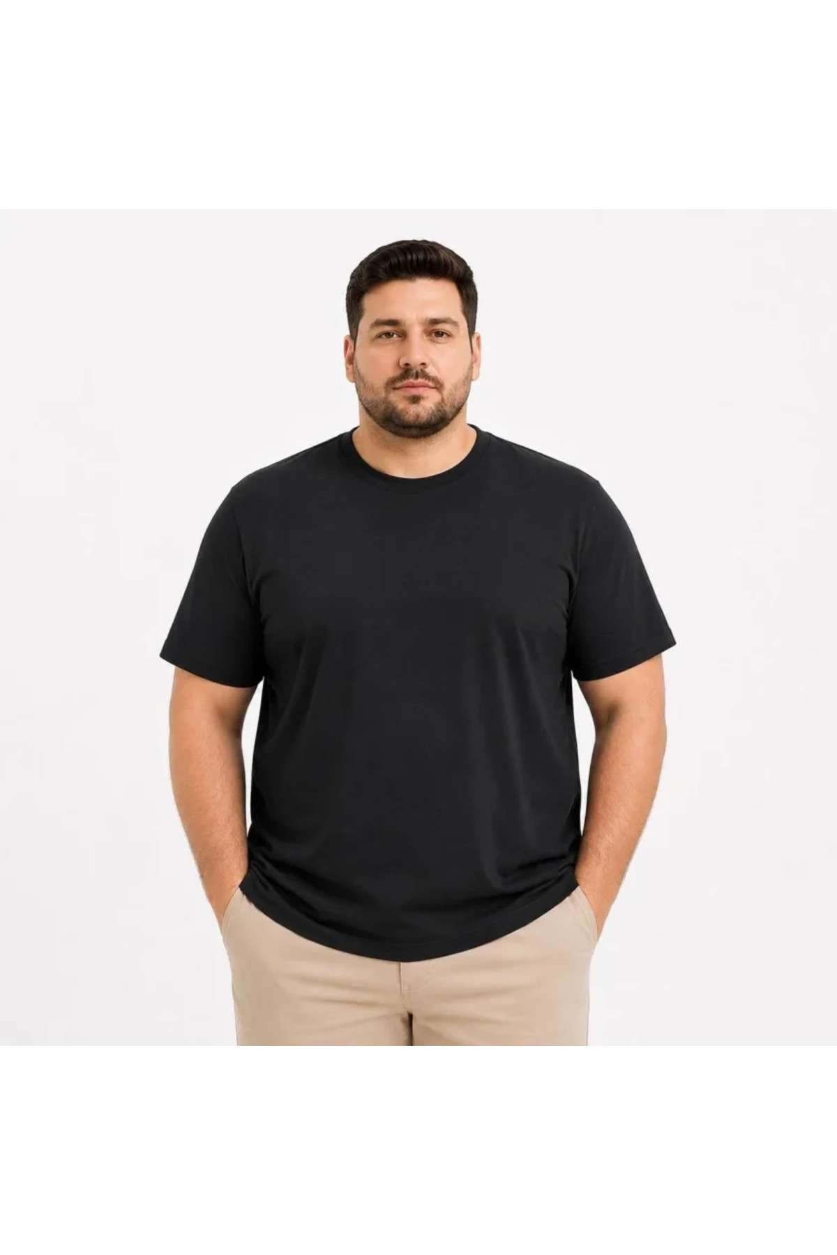 Erkek Battal Big Size Basic Tişört Bisiklet Yaka Rahat Kalıp T-Shirt - Siyah