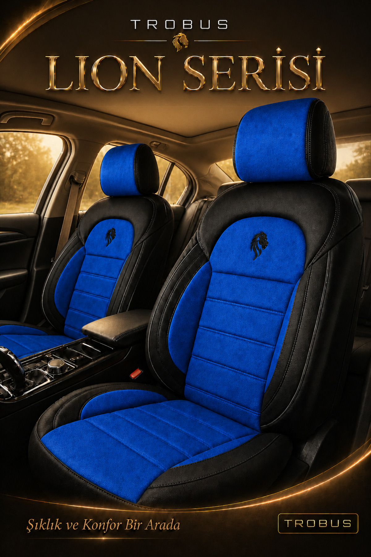 Suzuki S-Cross 2013+ Uyumlu Lion Serisi Tay Tüyü Mavi Siyah Premium Koltuk Kılıfı — alternatif görsel