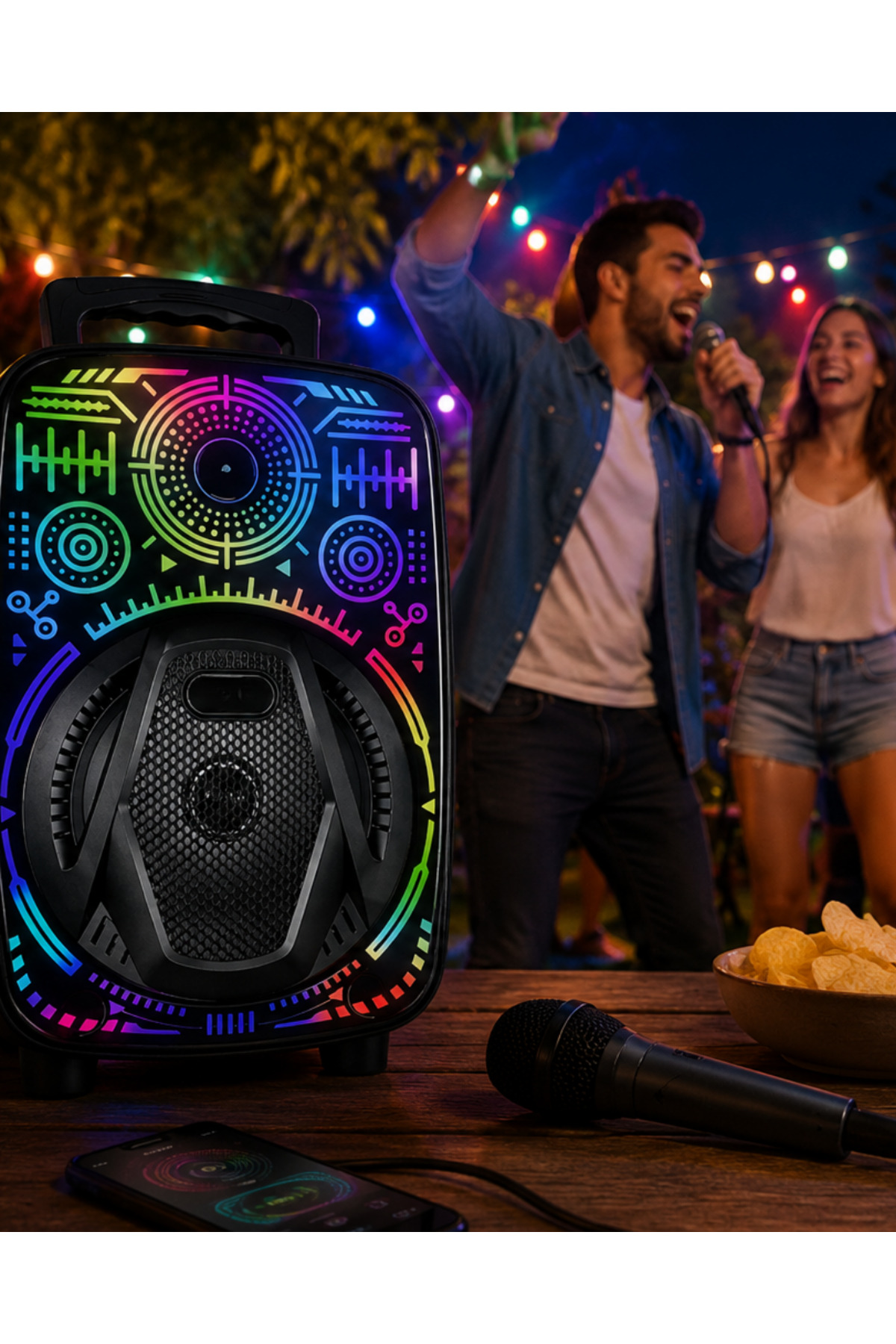 Taşınabilir Karaoke Hoparlör 8 İnç Bluetooth RGB Işıklı Mikrofonlu
