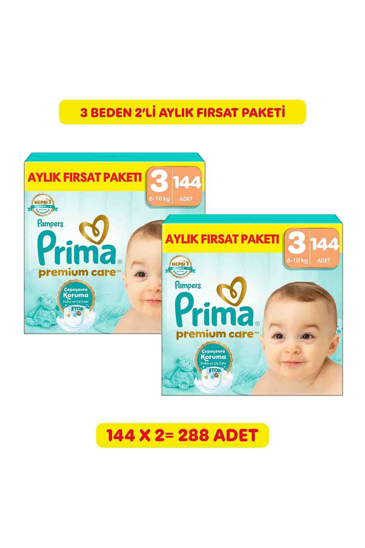Prima Bebek Bezi Premium Care 3 Numara 144 Adet Aylık Fırsat Paketi x2