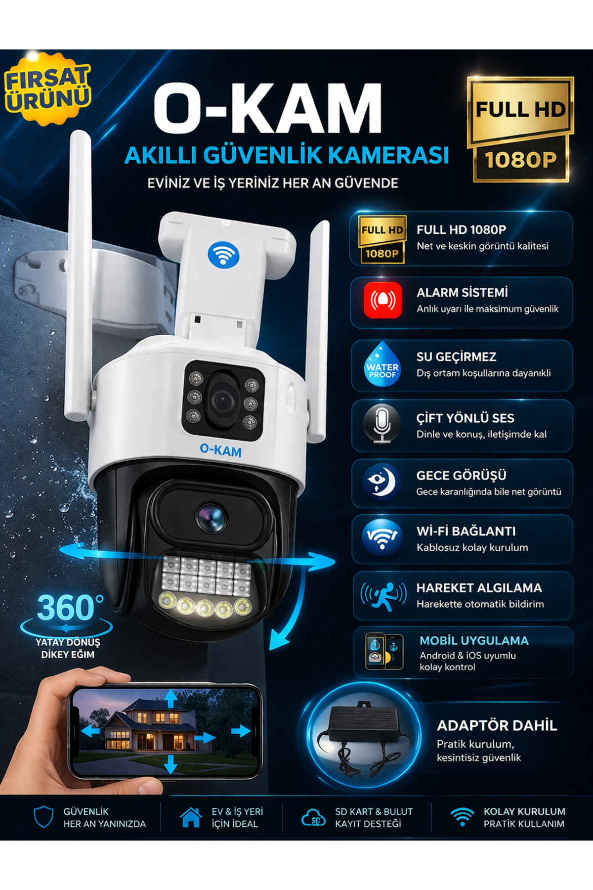 SERKANELEKTRONİK MOBESE Lİ 6 MP KAMERA ÇİFT LENSLİ ( Adaptör