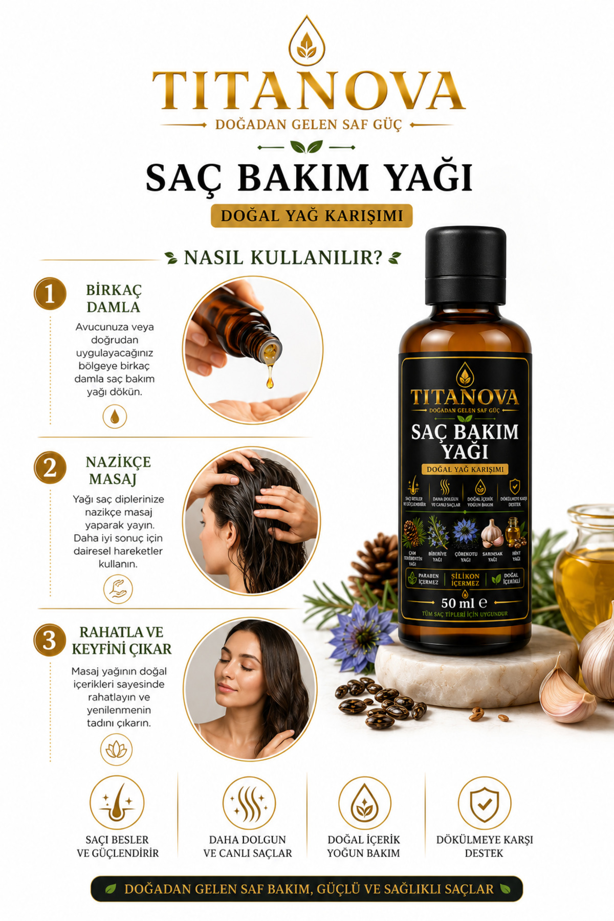 Biberiye Yağlı Saç Bakım Yağı 50 ML Unisex – Güçlü Saçların Yeni Rutini — 241242 — تصویر 3 از 3