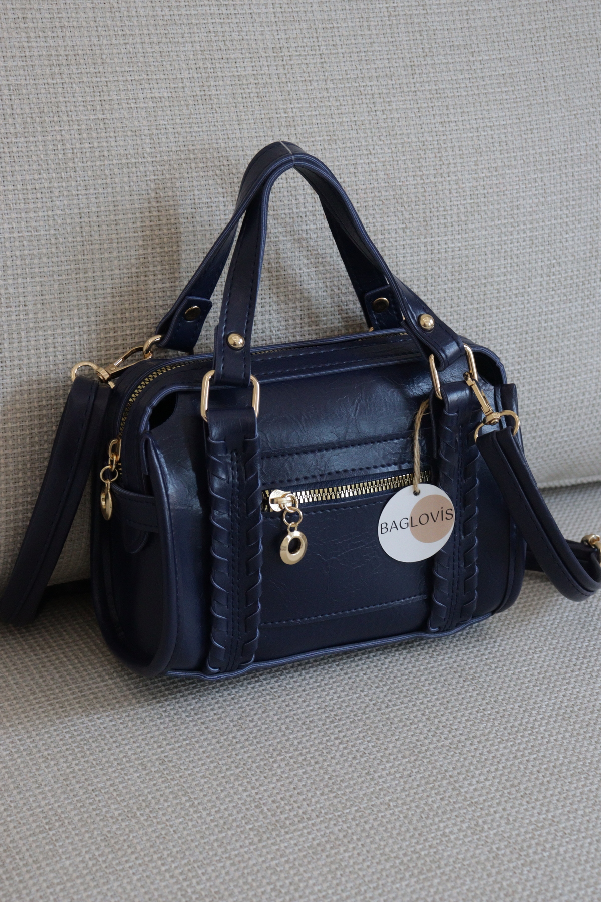 Women's Knit Detailed Shoulder Bag Zipper Front Zippered Stylish Casual Handbags Width20 Size15