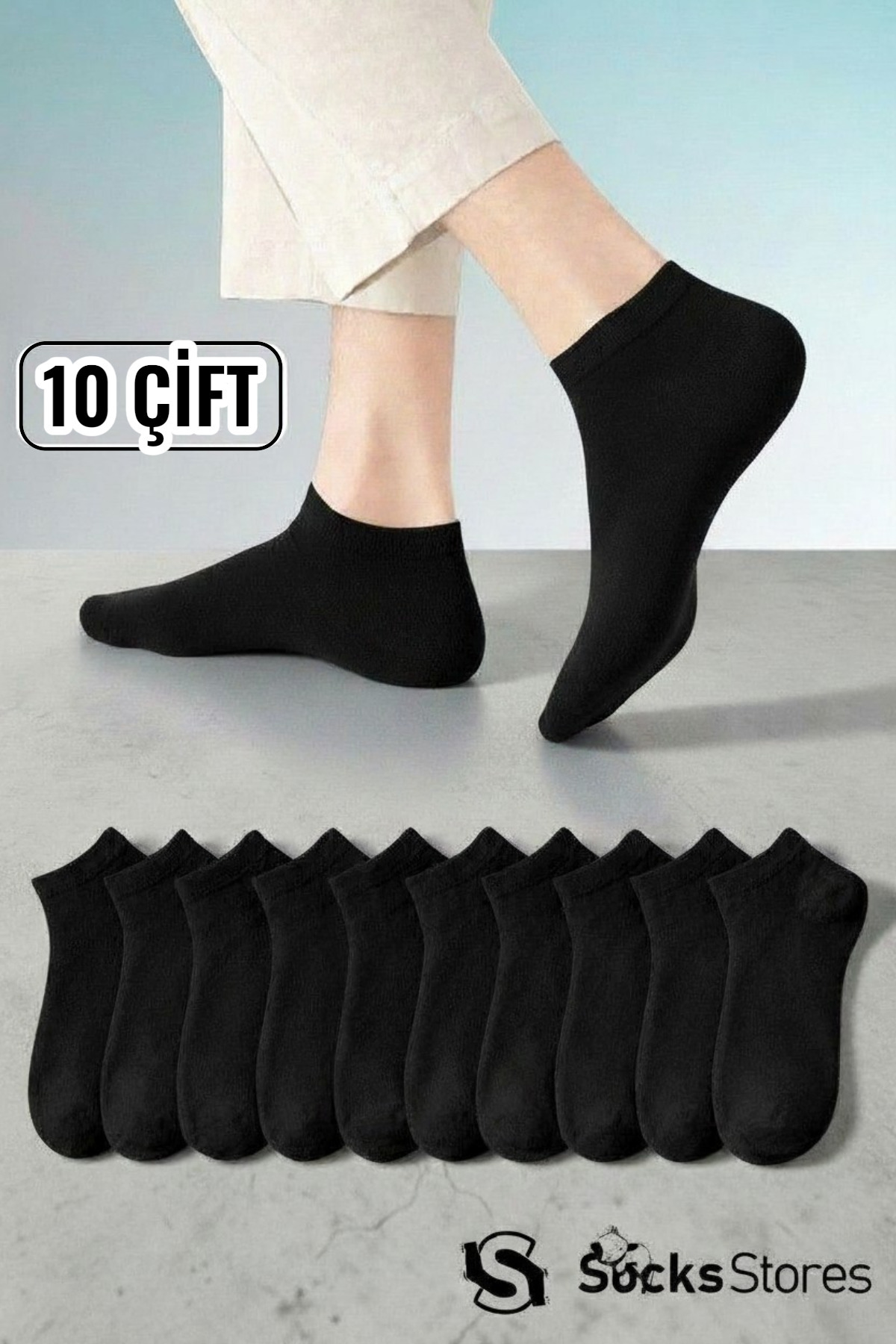 Socks Stores 10 pari pamučnih crnih čarapa za čizme – set kratkih čarapa za m...