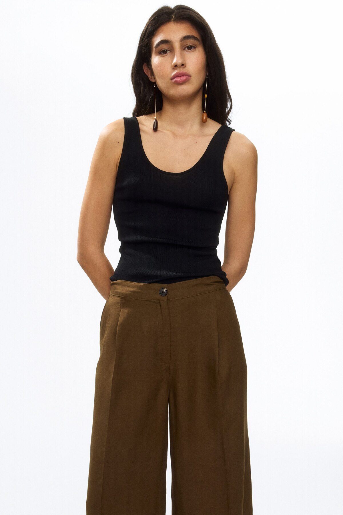 H&M Keten Karışımlı Bilek Boyu Pantolon görsel 3
