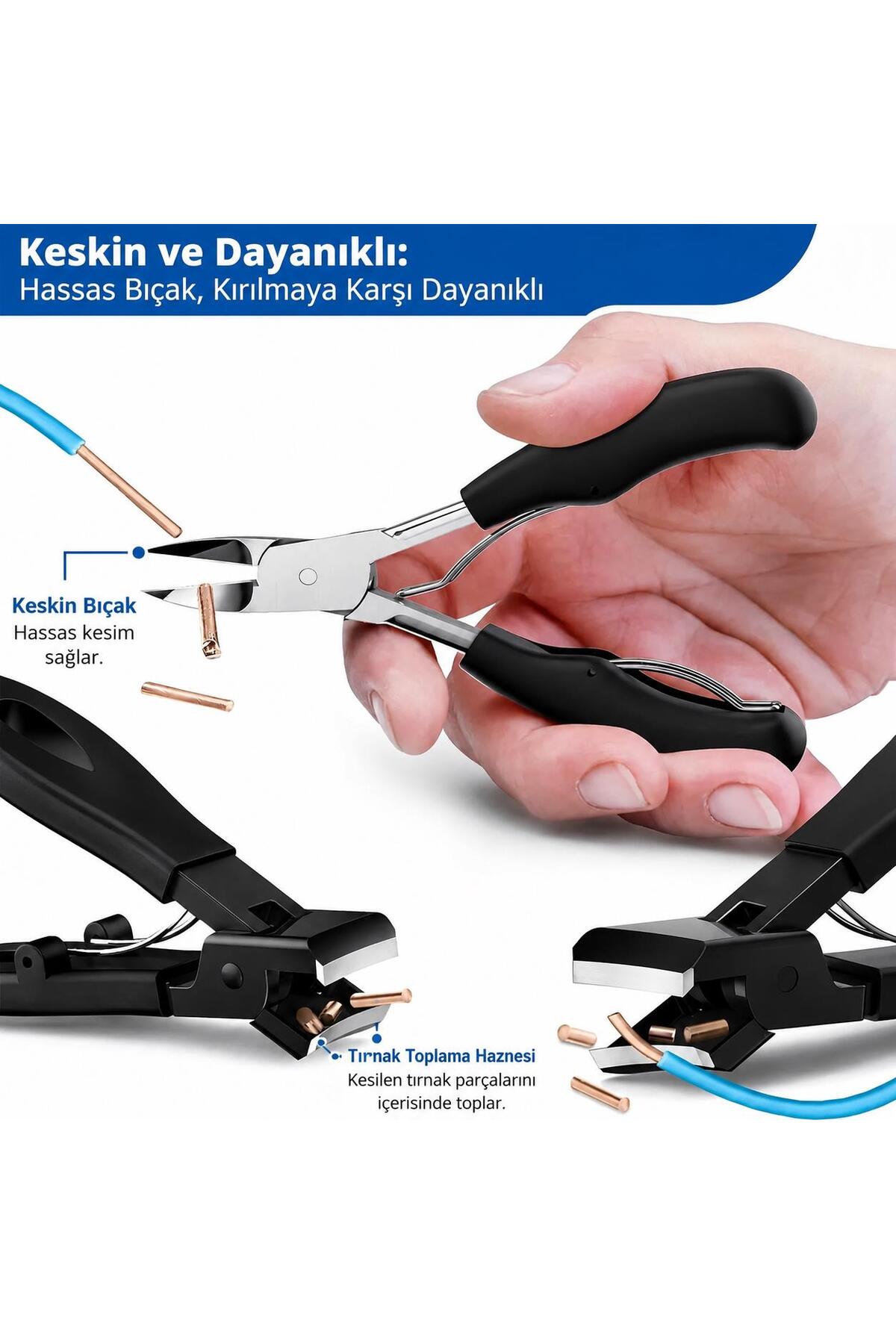 Profesyonel Batık Tırnak Makası Seti 5 Parça | Kalın Tırnak Kesici, Tırnak Eğesi, Temizleme Aparatı ve Cımbızlı Pedikür Seti — B3pp — تصویر 2 از 8