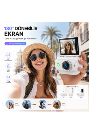 TARÇIN Viora 4K Aksiyon Kamerası Mini 180° Döner Ekran WiFi App Geniş Açı Taş...