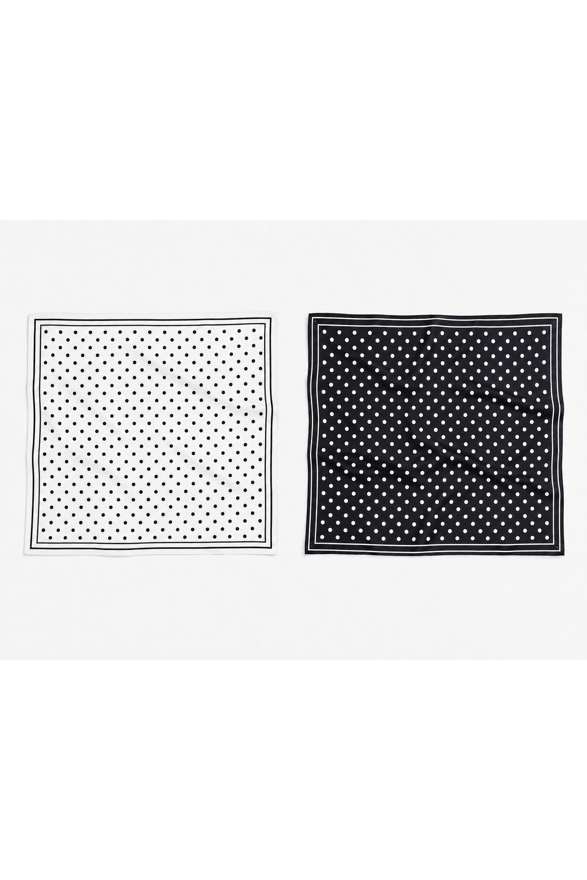tarzınısec Tarzını Seç 2’li Siyah ve Beyaz Puantiyeli Fular Seti 70x70 cm Bandana / Saç Aksesuarı / Boyun Fuları görsel 3