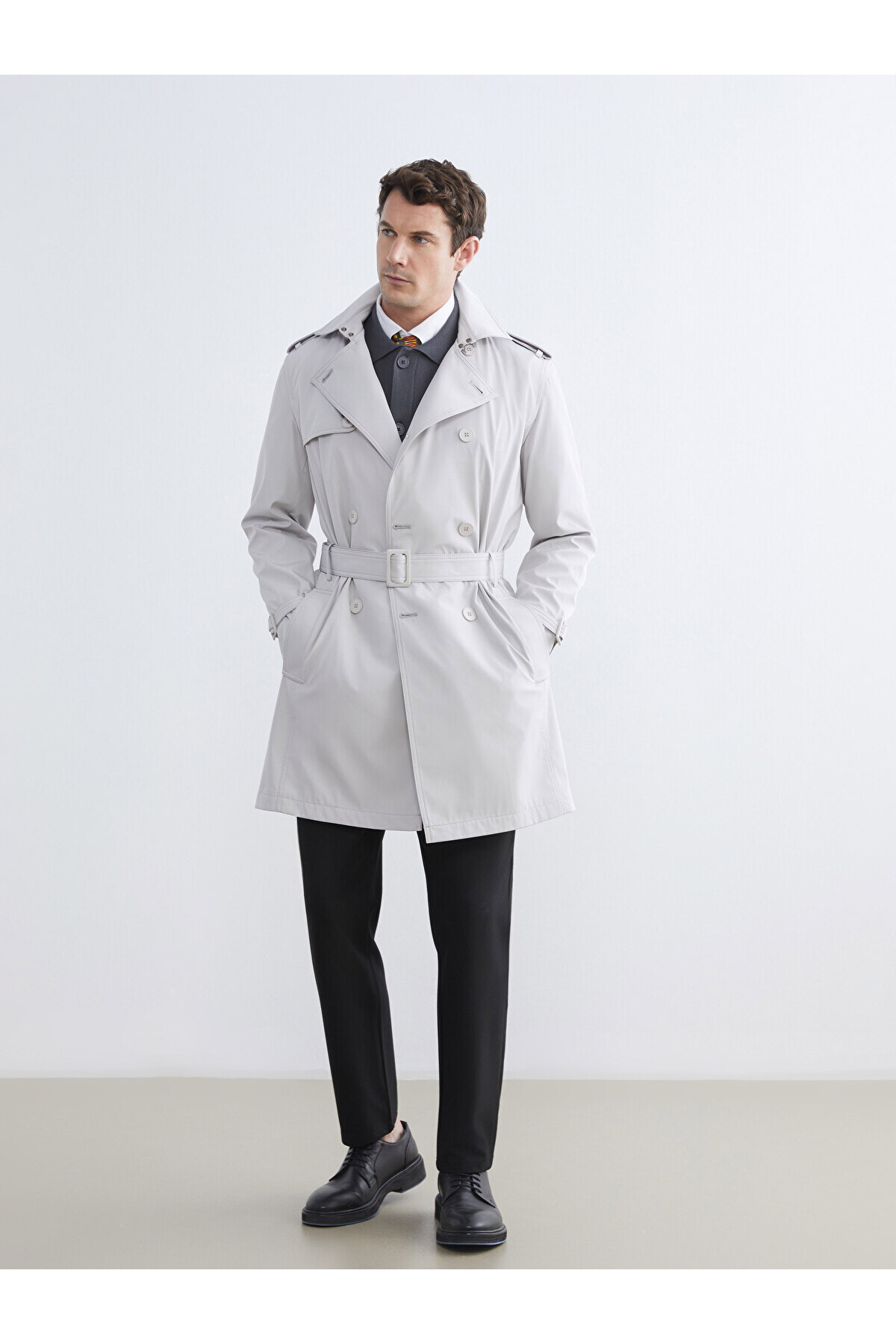 LC Waikiki SOUTHBLUE Standart Kalıp Ceket Yaka Gabardin Erkek Trençkot görsel 2