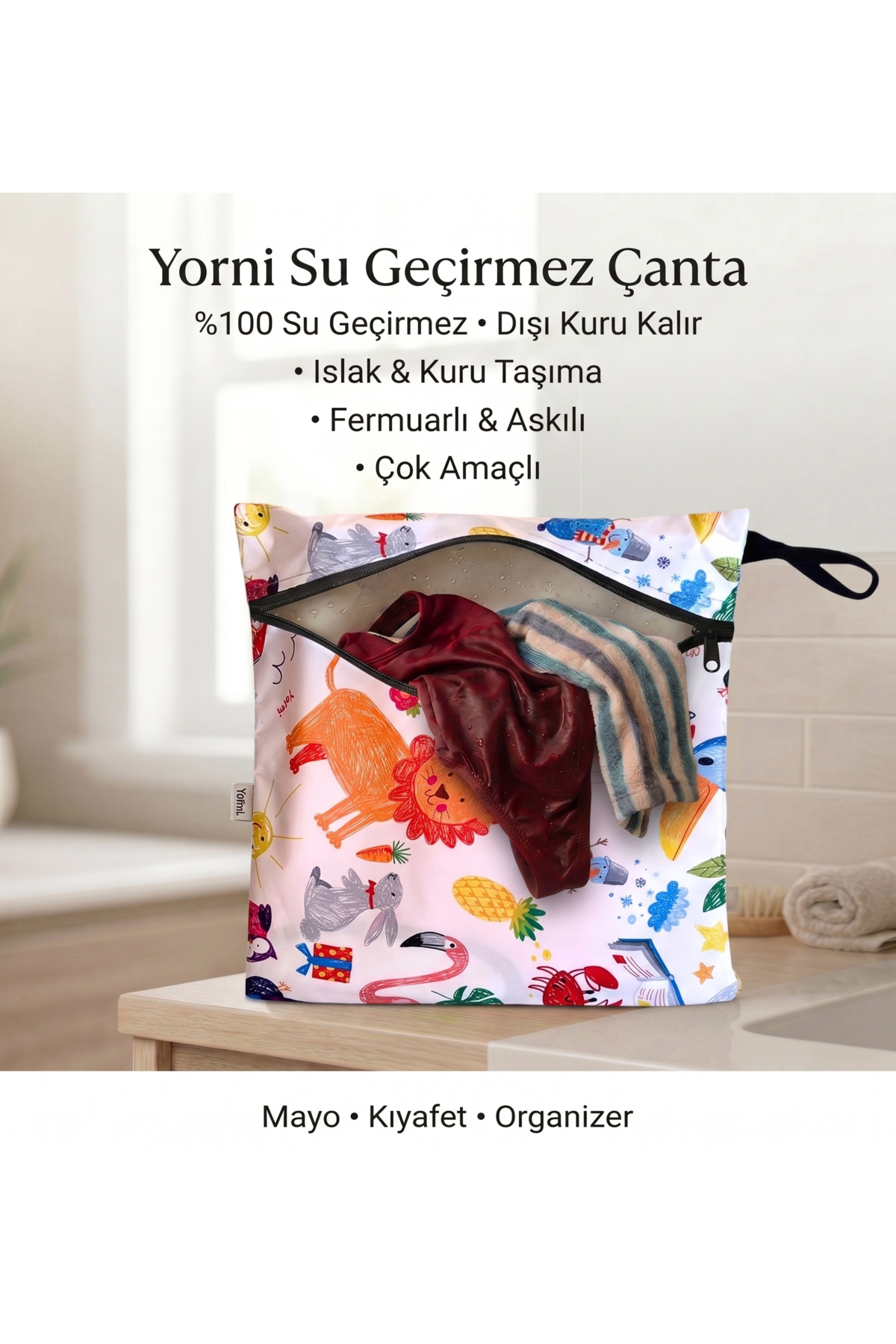 Jungle, 30x35cm Liquid Proof, Wet Dry Multipurpose Bag, Zippered, Machine Washable