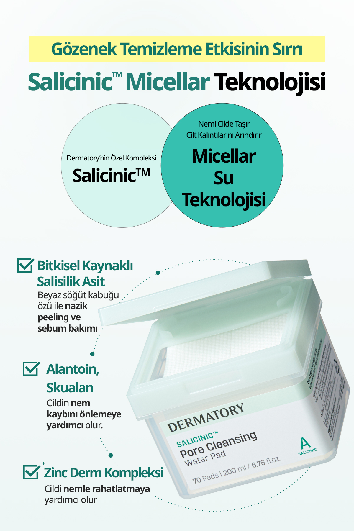 Ciltten Fazla Sebumu Arındıran Makyaj Temizleme Pedi Salicinic Pore Cleansing Water Pad — 9688 — تصویر 6 از 9