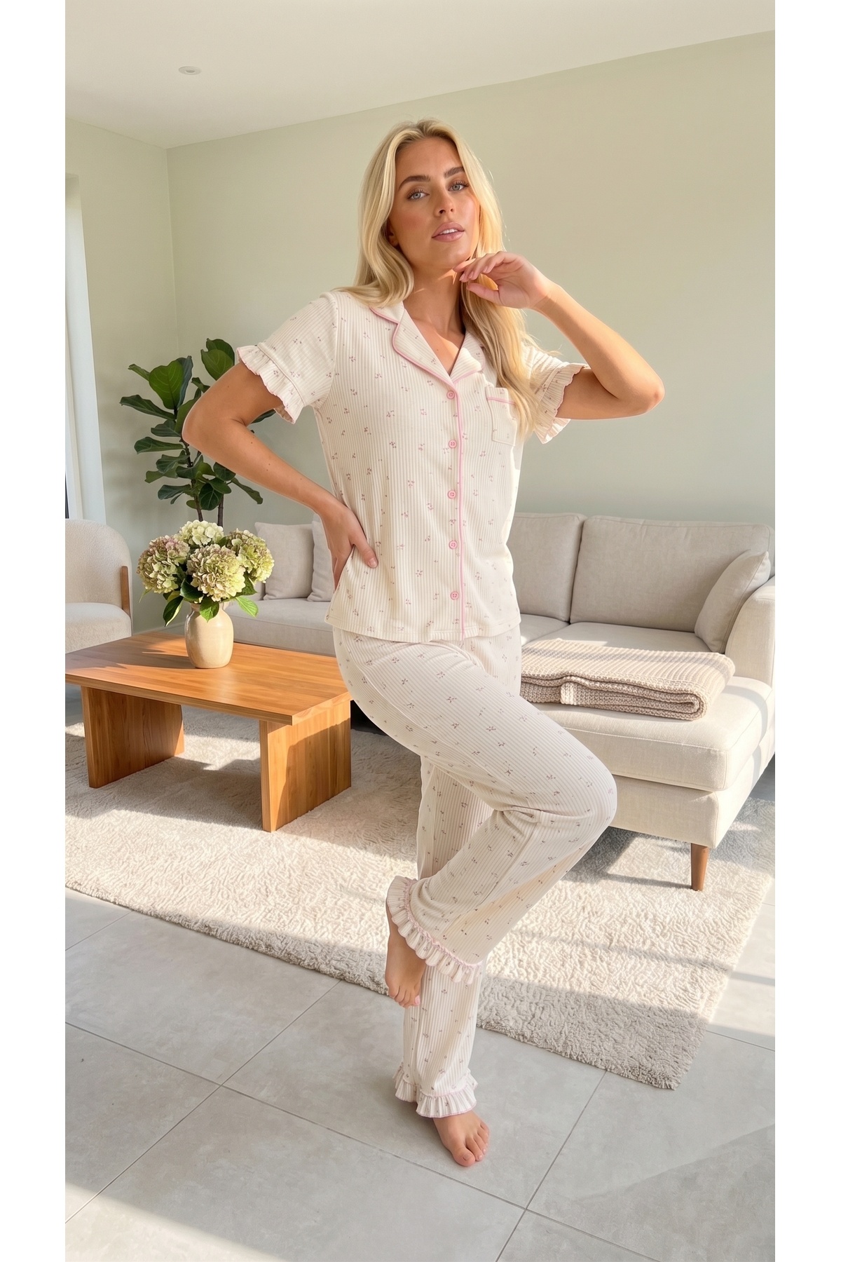 ELİTOL Raporlu Viscose Women's Buttoned Pajama Set