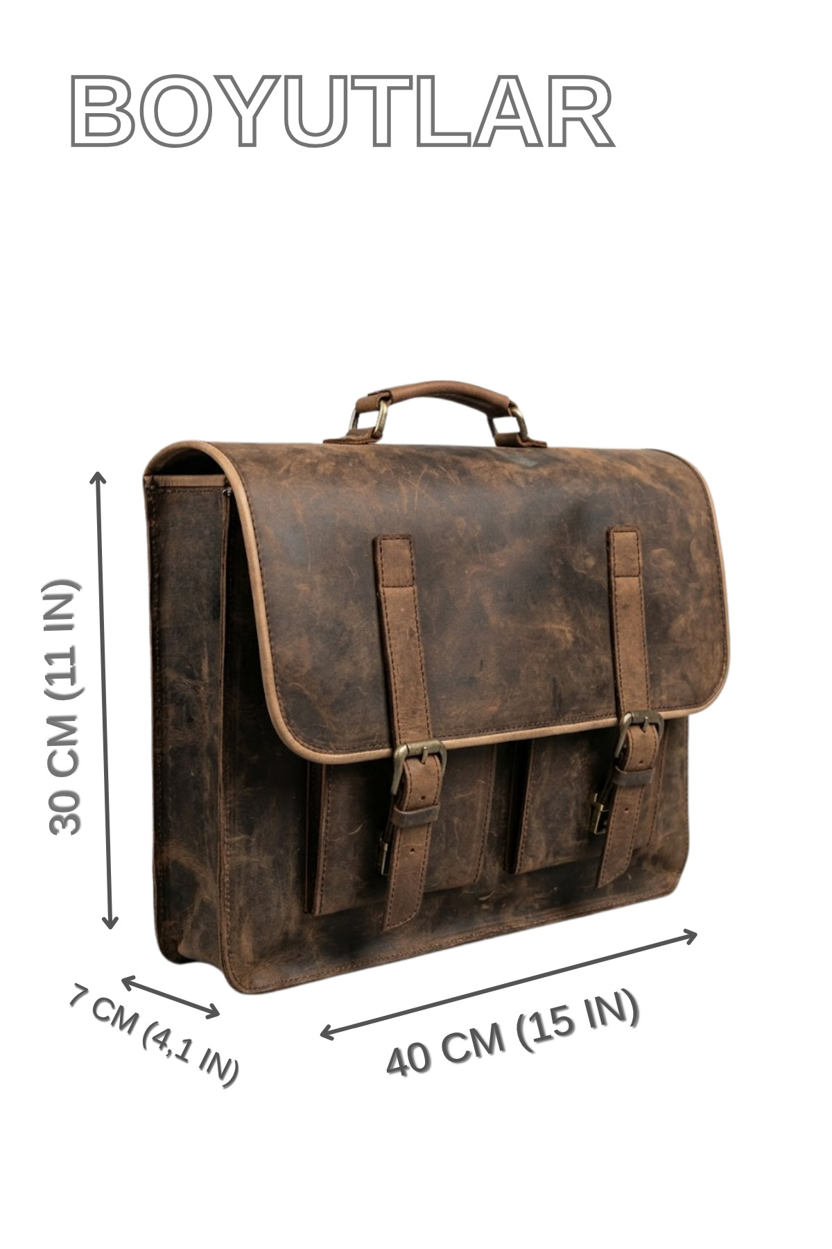 Huggy Craft Mihmander Hakiki Deri Laptop ve Evrak Çantası - El Yapımı Vintage Postacı Çantası görsel 4