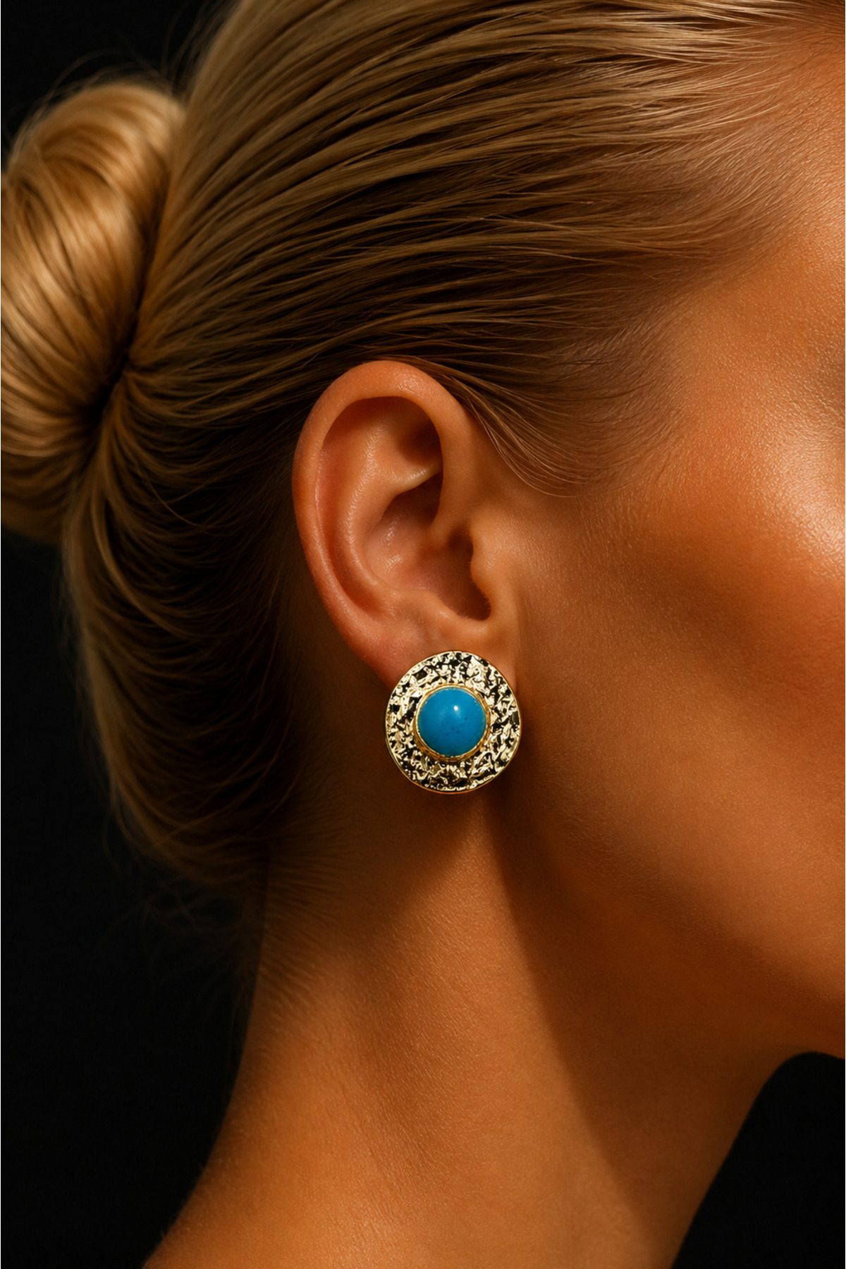 Amélie Women's Yellow Steel Nail Earrings - Blue Beaded Vintage Model