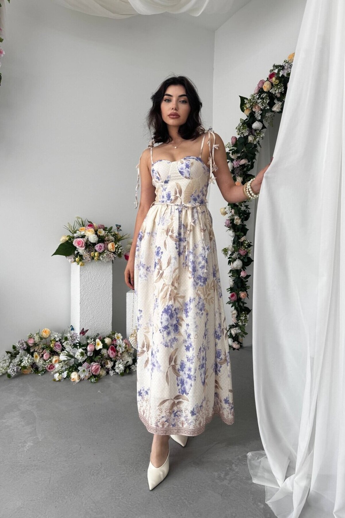 Premium Design Linen Dress with Thin Belt with Strap Globe (Support)