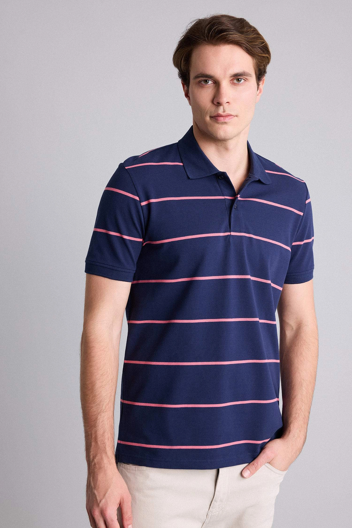 Defacto Cotton Regular Fit Polo Collar Striped Short Sleeve Polo T-Shirt G6896Ax26Sm