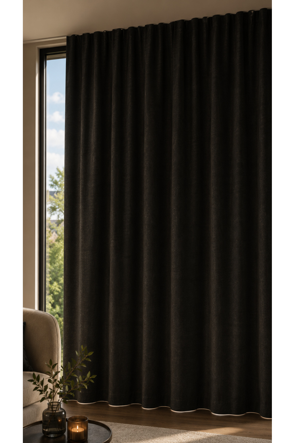 Premium Black Blackout Background Curtain One Piece with Heat and Sound Insulation