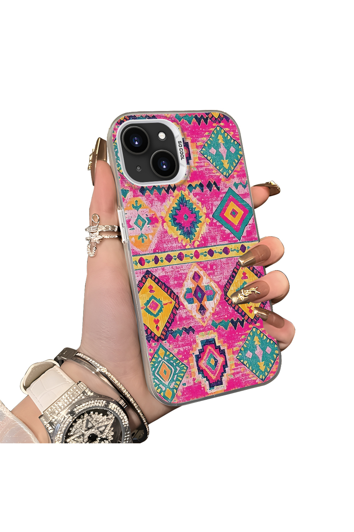 iPhone 13/14 Compatible Hard Acrylic Back Silicone Edge Lens Protection Case