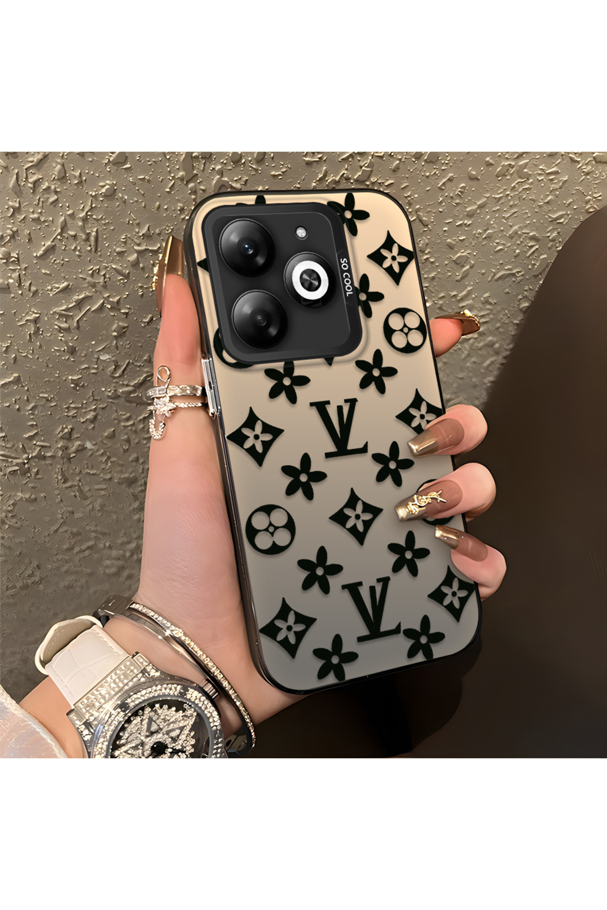 Infinix Hot 40i Compatible Silicone Edge Hard Back Case Couple Phone Case Brand Pattern