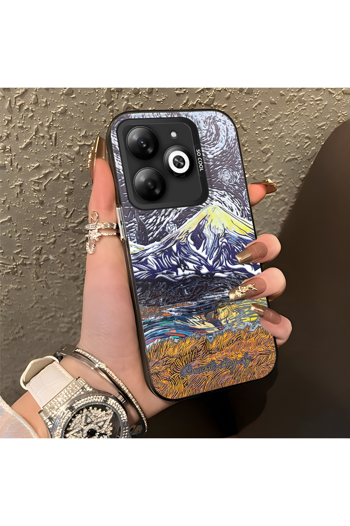Infinix Hot 40i Compatible Silicone Edge Hard Back Case Couple Phone Case with Landscape Pattern