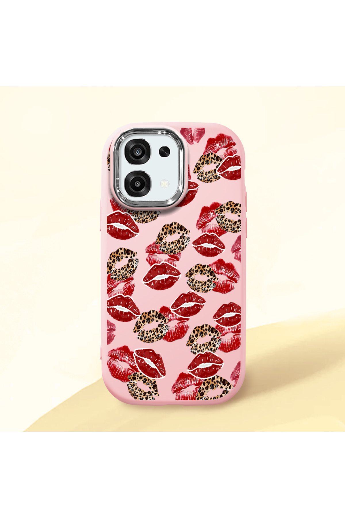 OPPO A6 Pro Compatible Case camera protector Pink Silicone Couple Phone Case with Kiss Pattern