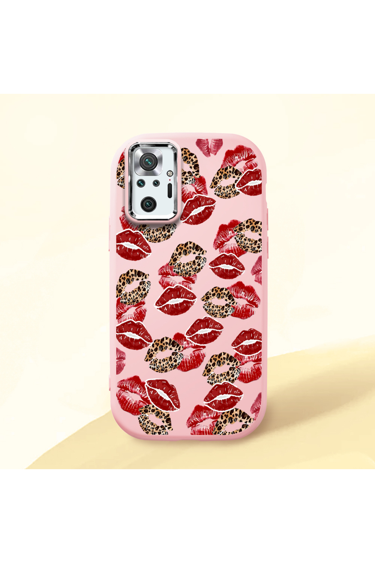 Redmi Note 10 Pro Compatible Case camera protector Pink Silicone Couple Phone Case with Kiss Pattern