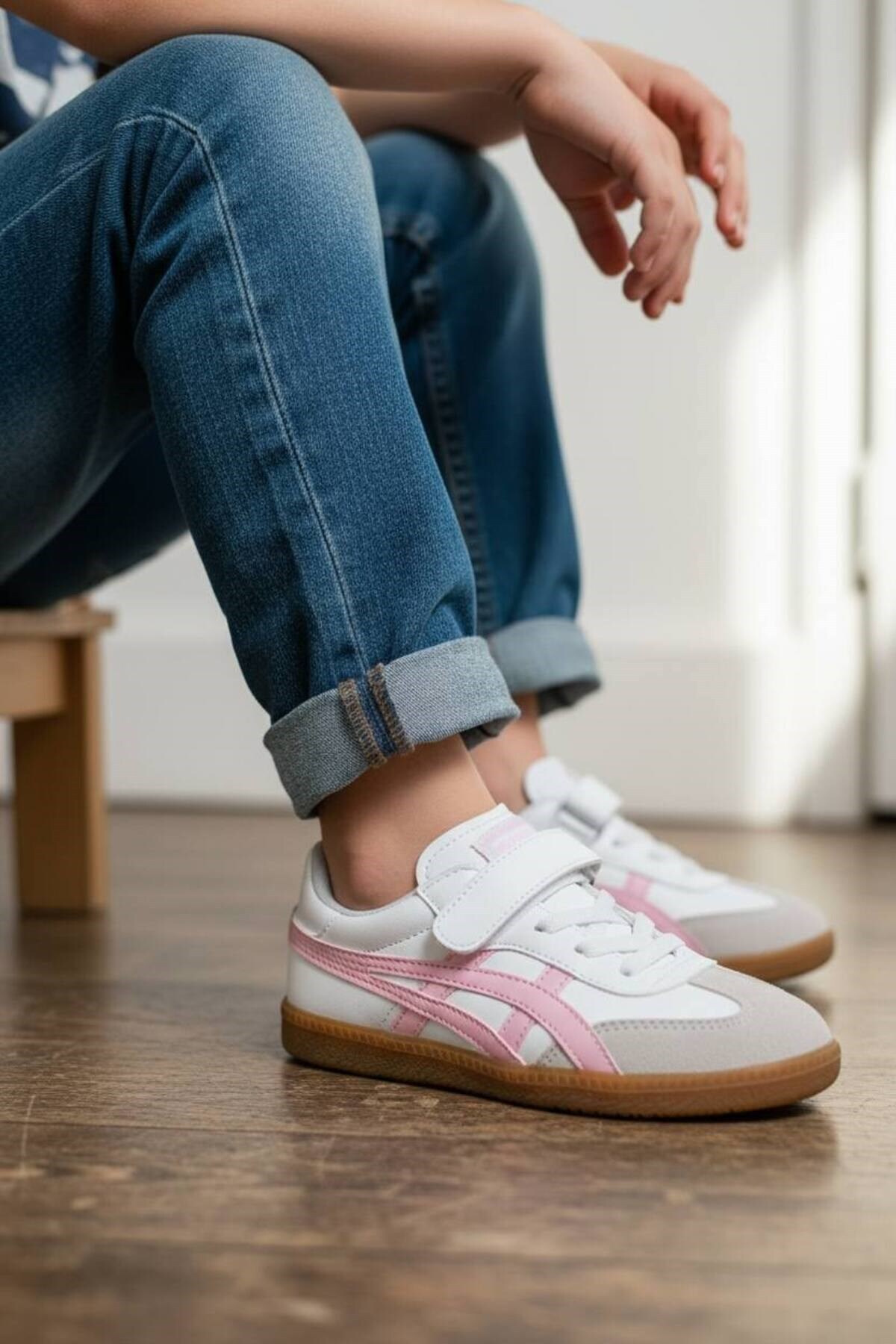 Rahat Bağcıklı Günlük Spor Ayakkabı Çocuk Unisex Beyaz/Pembe Sneaker